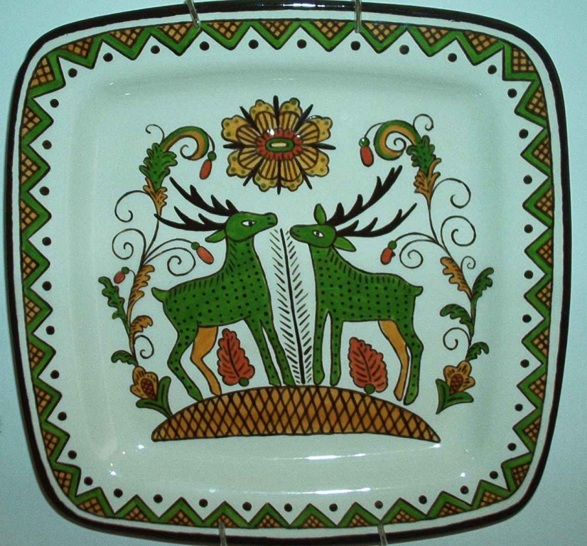 Square Plate with Deer   