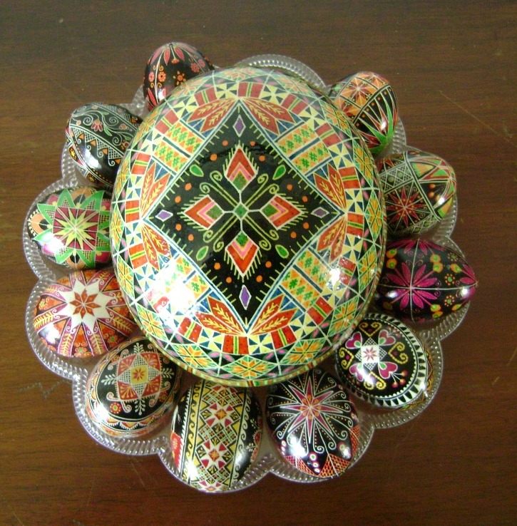 Ostrich Egg with Chicken Eggs   