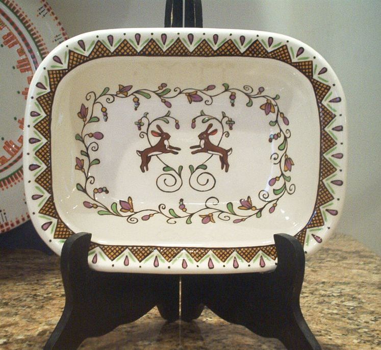 Rectangular Bowl with Bunnies   